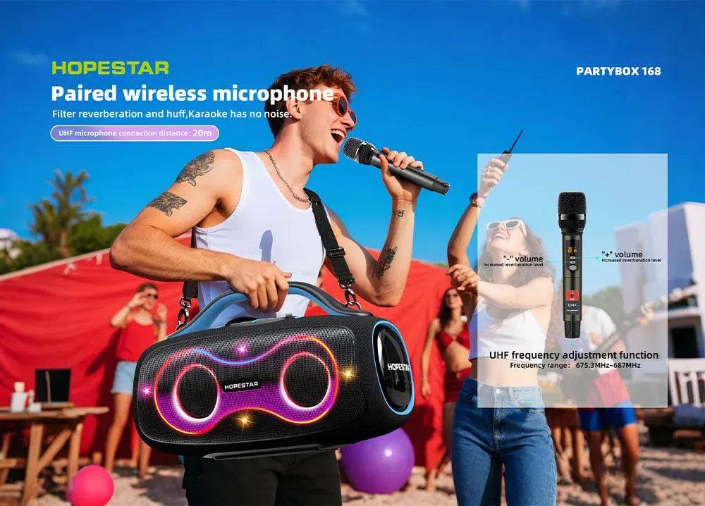 Hopestar Partybox168 Party Speaker 400W Bluetooth 5.4 Wireless Speaker With Subwoofer RGB Lights Karaoke Mic Outdoor Home DJ