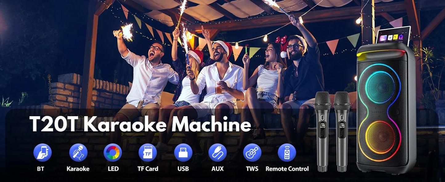 Large Party Speaker, Wireless Bluetooth Speaker with Microphone, Led Party Light, Karaoke Machine, 8inch Large Bluetooth Party