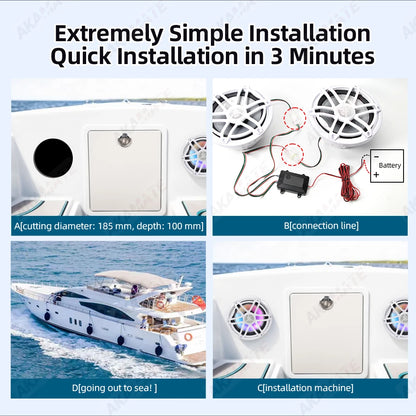 6.5 Inch Marine Speaker 12V 150W Output with Colorful RGB light Waterproof IPX67 White  Loudspeaker for RV Yacht Fishing Boat