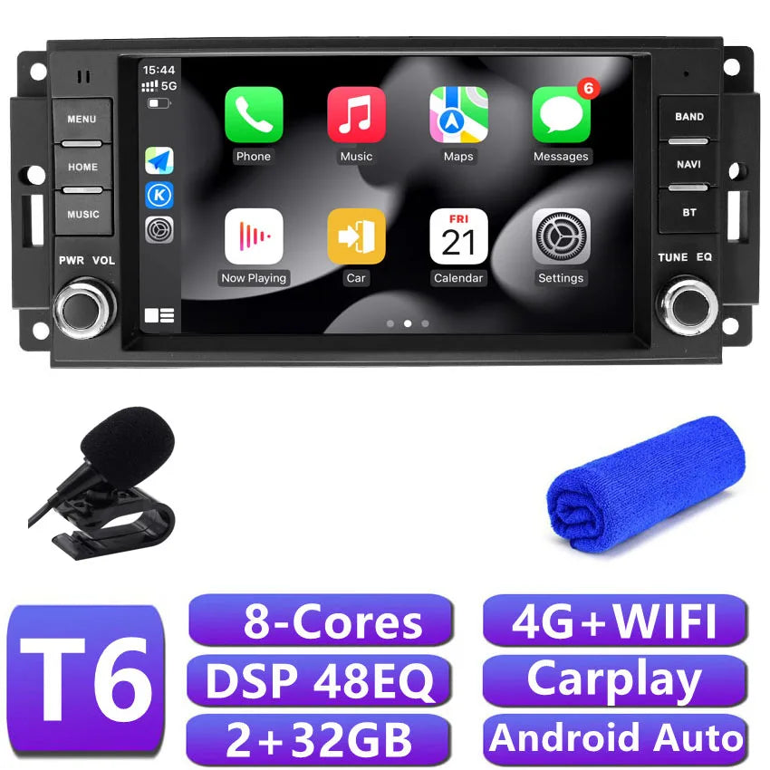 DSP Carplay For Jeep Wrangler 3 JK Android Head Unit Screen 2 Din Autoradio BT GPS Navigation Multimedia Player Car Radio Stereo