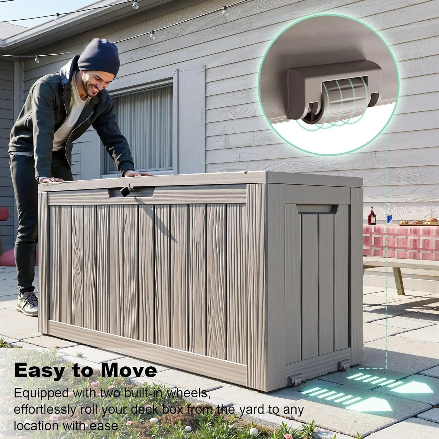 75Gal Waterproof Deck Box - Lockable Outdoor Storage for Patio Furniture, Garden Tools & Pool Accessories w/Side Handles