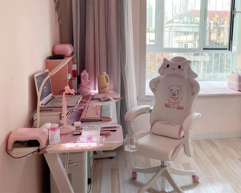 2025 Pink & White Letter Computer Chair Girls living room Study Chair Liftable Rotating Gaming Chair Promotion silla gamer