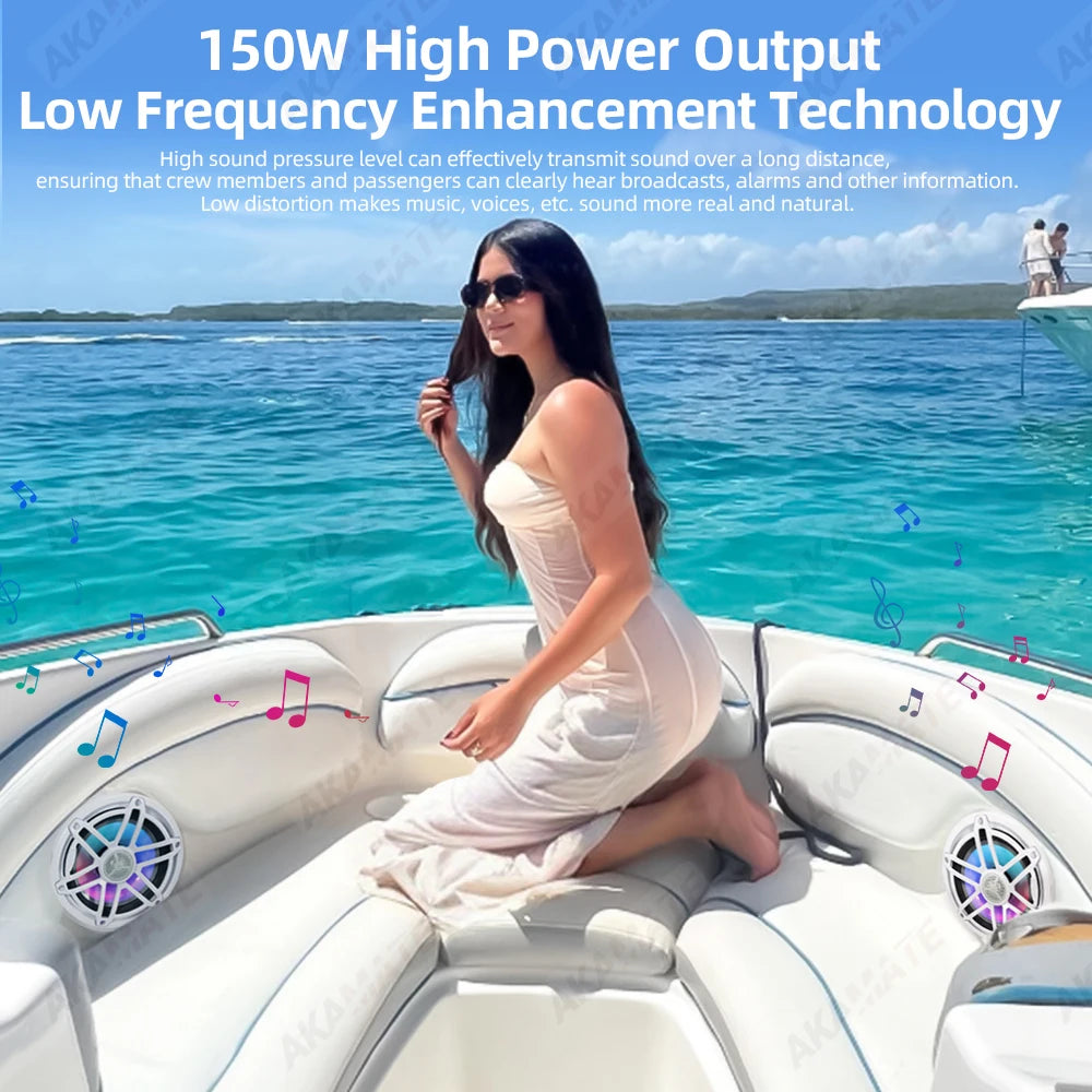 6.5 Inch Marine Speaker 12V 150W Output with Colorful RGB light Waterproof IPX67 White  Loudspeaker for RV Yacht Fishing Boat