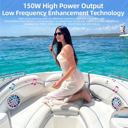6.5 Inch Marine Speaker 12V 150W Output with Colorful RGB light Waterproof IPX67 White  Loudspeaker for RV Yacht Fishing Boat