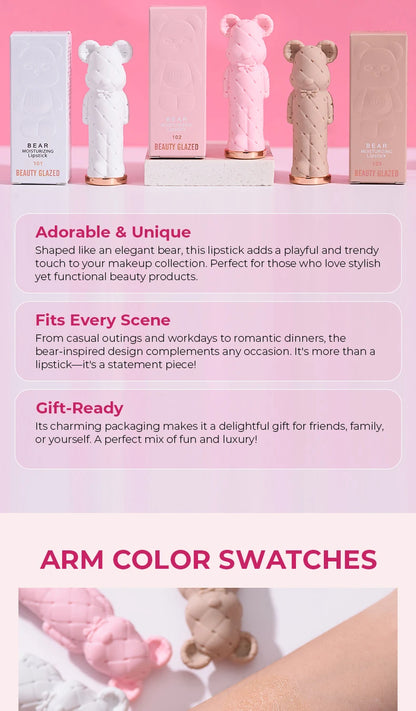 Beauty Glazed Bear Moisturizing Lipstick,Colored Lip Balm,Nourishing Lip stick,Easy To Color,Watery