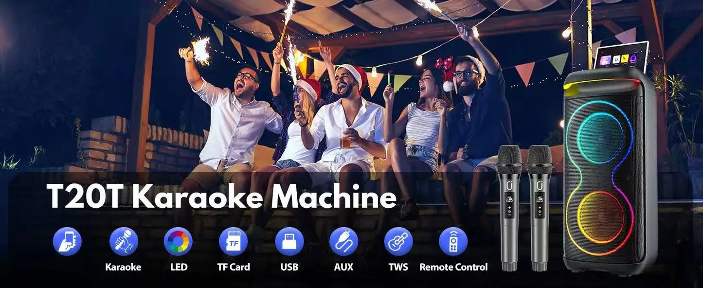 Large Party Speaker, Wireless Bluetooth Speaker with Microphone, Led Party Light, Karaoke Machine, 8inch Large Bluetooth Party