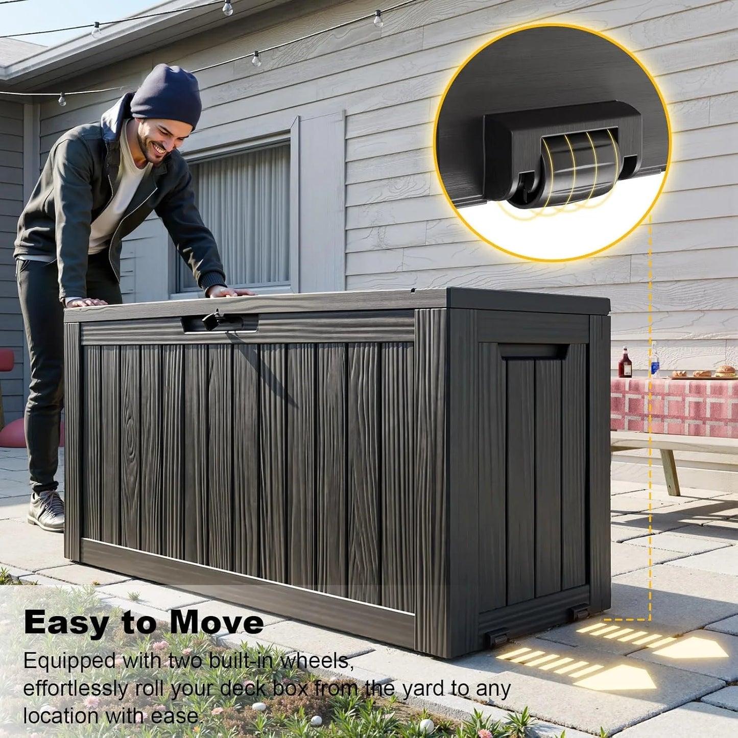 75Gal Waterproof Deck Box - Lockable Outdoor Storage for Patio Furniture, Garden Tools & Pool Accessories w/Side Handles