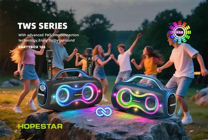 Hopestar Partybox168 Party Speaker 400W Bluetooth 5.4 Wireless Speaker With Subwoofer RGB Lights Karaoke Mic Outdoor Home DJ