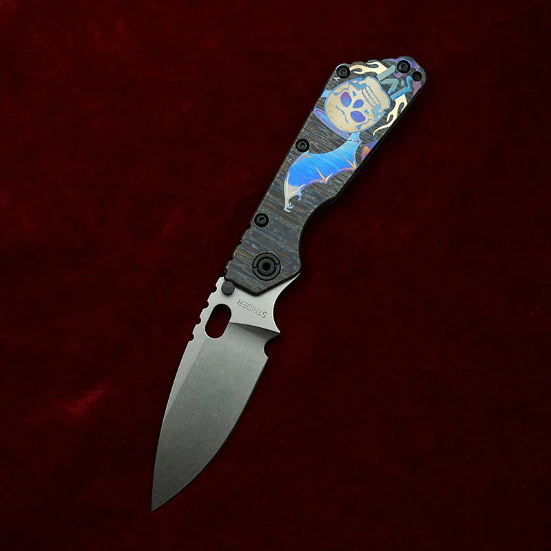 LEMIFSHE AUS10 Blade SMF Carve Strider Logo TC4 Titanium Handle Copper Washer Folding Knife Camping Hunting Outdoor EDC Tool