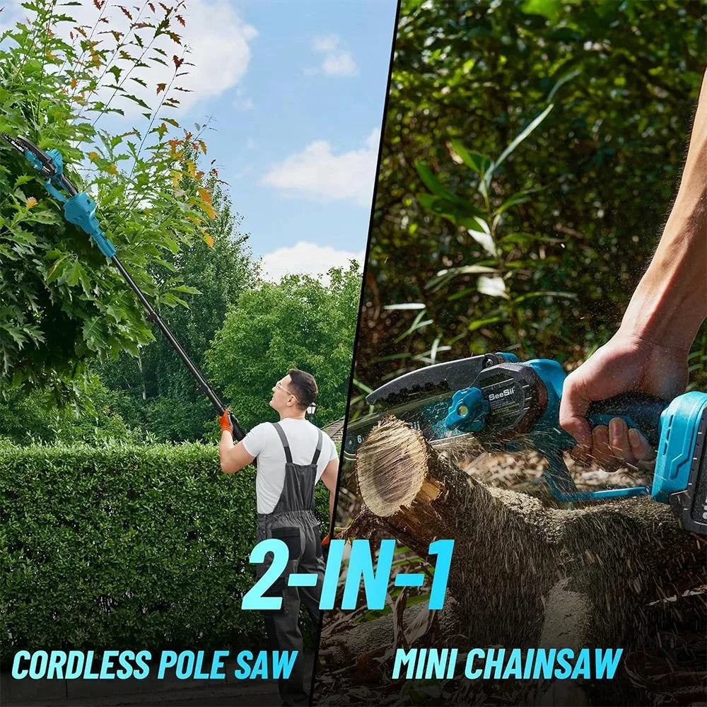 Seesii 6'' Brushless Electric Chainsaw 2 IN 1 Tree Trimming Branch Pruner Cutting Power Tools