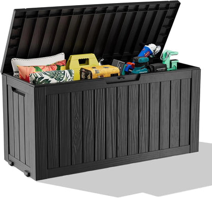 75Gal Waterproof Deck Box - Lockable Outdoor Storage for Patio Furniture, Garden Tools & Pool Accessories w/Side Handles