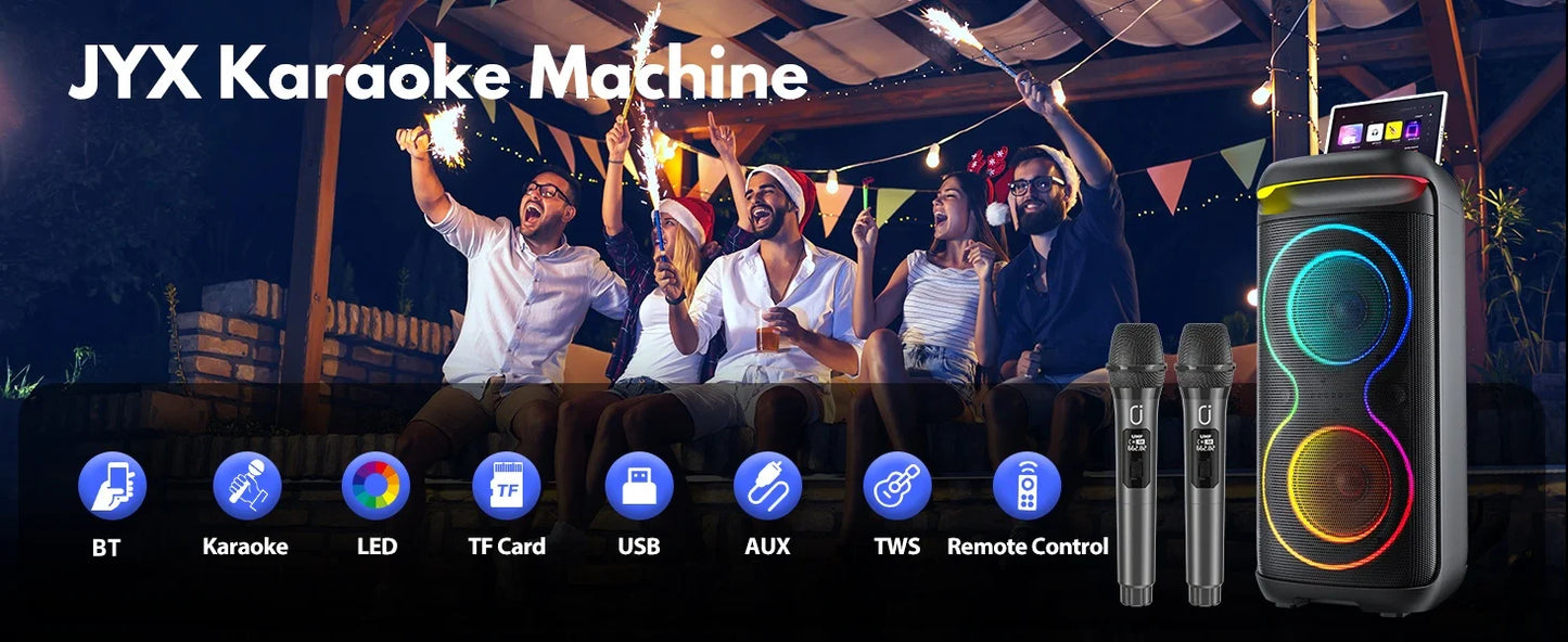 Large Party Speaker, Wireless Bluetooth Speaker with Microphone, Led Party Light, Karaoke Machine, 8inch Large Bluetooth Party