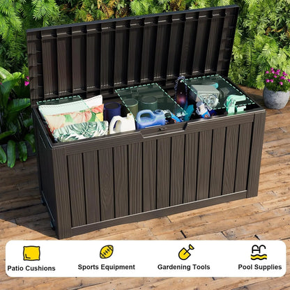 75Gal Waterproof Deck Box - Lockable Outdoor Storage for Patio Furniture, Garden Tools & Pool Accessories w/Side Handles