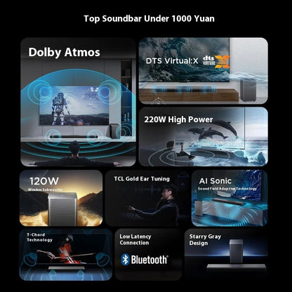 Sales TCL Soundbar S55h  With Dolby Atmos And Dts Virtual:X 220w High-Power Independent Subwoofer Home speaker Bluetooth 220W