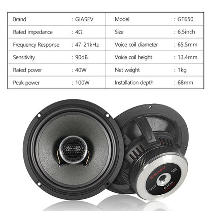 GT650 Hifi Car Coaxial Speaker 6.5-inch Luxury Car Top Quality Bidirectional Car Speaker Full Range Car Music Stereo Audio
