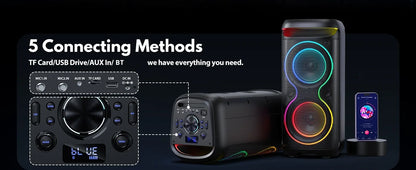 Large Party Speaker, Wireless Bluetooth Speaker with Microphone, Led Party Light, Karaoke Machine, 8inch Large Bluetooth Party