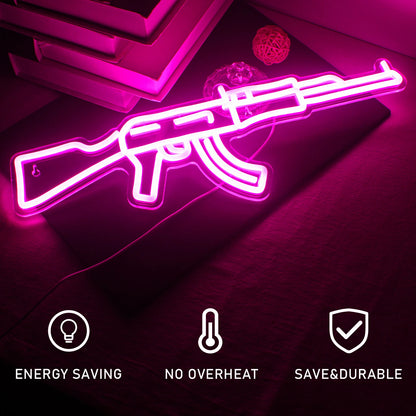AK 47 Neon Sign Light Gun Led Light Up Sign Playground Club Cool Hanging Night Lamp Game Room Shop Man Cave Wall Art Decor