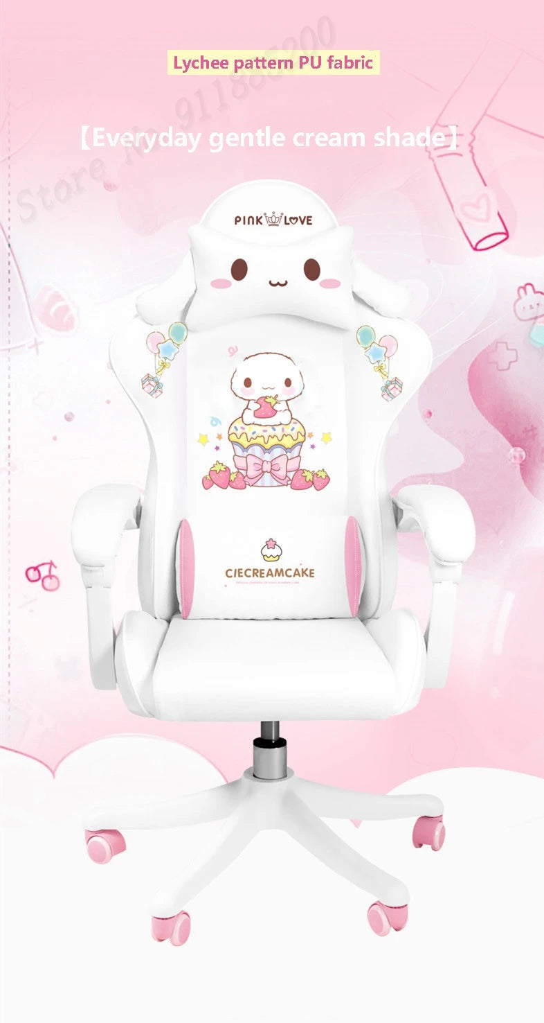 2025 Pink & White Letter Computer Chair Girls living room Study Chair Liftable Rotating Gaming Chair Promotion silla gamer