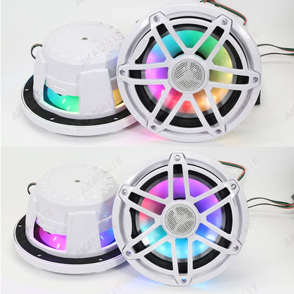 6.5 Inch Marine Speaker 12V 150W Output with Colorful RGB light Waterproof IPX67 White  Loudspeaker for RV Yacht Fishing Boat