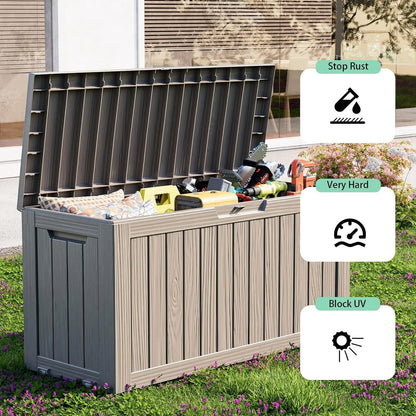 75Gal Waterproof Deck Box - Lockable Outdoor Storage for Patio Furniture, Garden Tools & Pool Accessories w/Side Handles