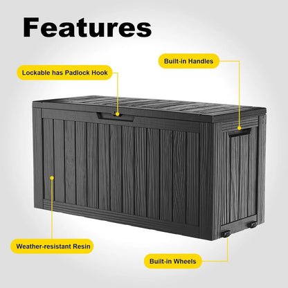 75Gal Waterproof Deck Box - Lockable Outdoor Storage for Patio Furniture, Garden Tools & Pool Accessories w/Side Handles
