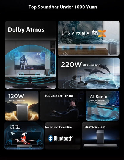 Sales TCL Soundbar S55h  With Dolby Atmos And Dts Virtual:X 220w High-Power Independent Subwoofer Home speaker Bluetooth 220W