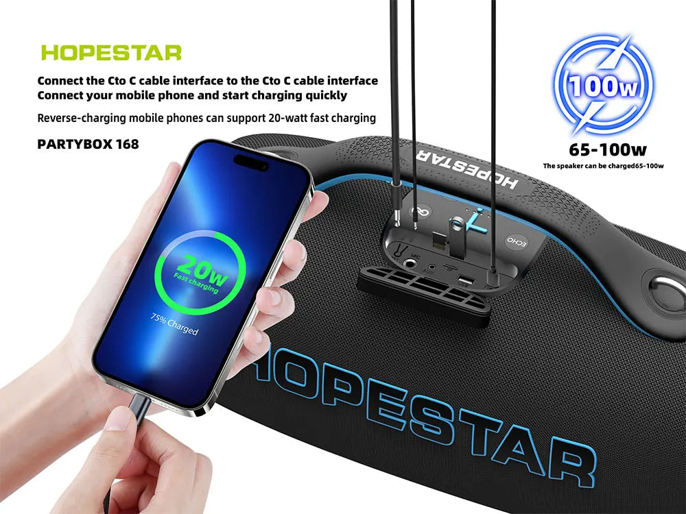 Hopestar Partybox168 Party Speaker 400W Bluetooth 5.4 Wireless Speaker With Subwoofer RGB Lights Karaoke Mic Outdoor Home DJ