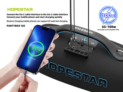 Hopestar Partybox168 Party Speaker 400W Bluetooth 5.4 Wireless Speaker With Subwoofer RGB Lights Karaoke Mic Outdoor Home DJ