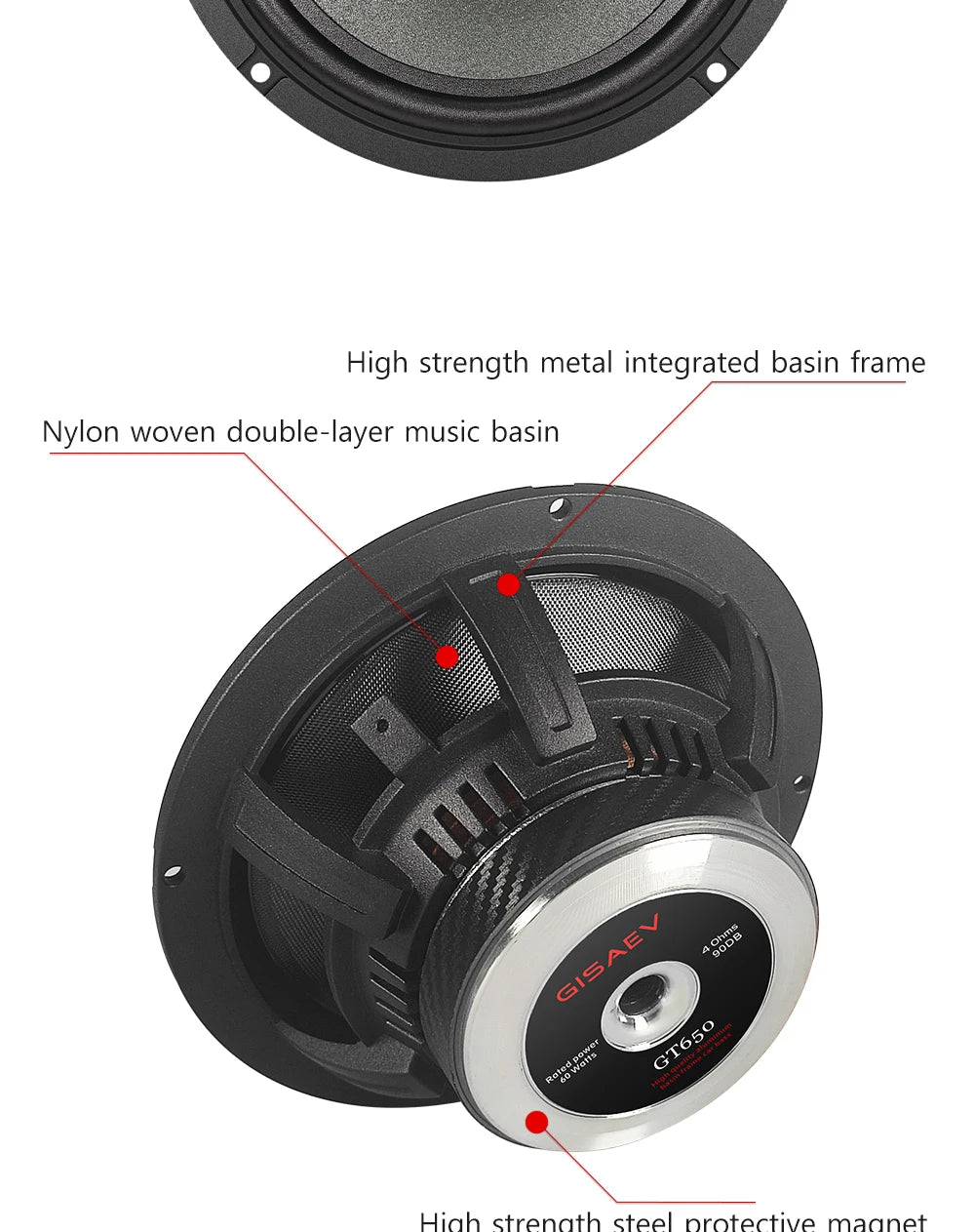 GT650 Hifi Car Coaxial Speaker 6.5-inch Luxury Car Top Quality Bidirectional Car Speaker Full Range Car Music Stereo Audio