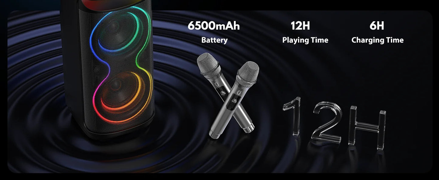 Large Party Speaker, Wireless Bluetooth Speaker with Microphone, Led Party Light, Karaoke Machine, 8inch Large Bluetooth Party