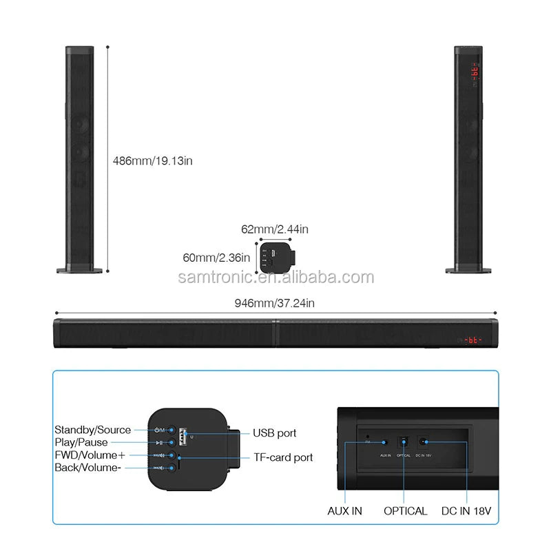 Samtronic 2 In 1 Separable Soundbar For TV Sound Bar, 50W Wired & Wireless Soundbar, ARC/Optical/AUX Connection
