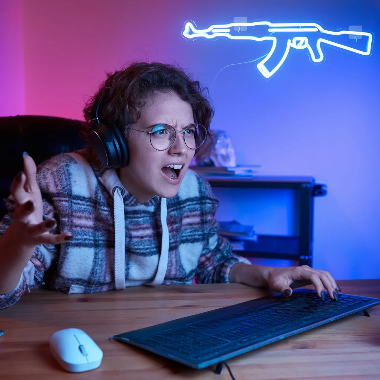 AK 47 Neon Sign Light Gun Led Light Up Sign Playground Club Cool Hanging Night Lamp Game Room Shop Man Cave Wall Art Decor