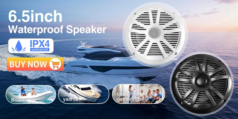 6.5 Inch Marine Speaker 12V 150W Output with Colorful RGB light Waterproof IPX67 White  Loudspeaker for RV Yacht Fishing Boat