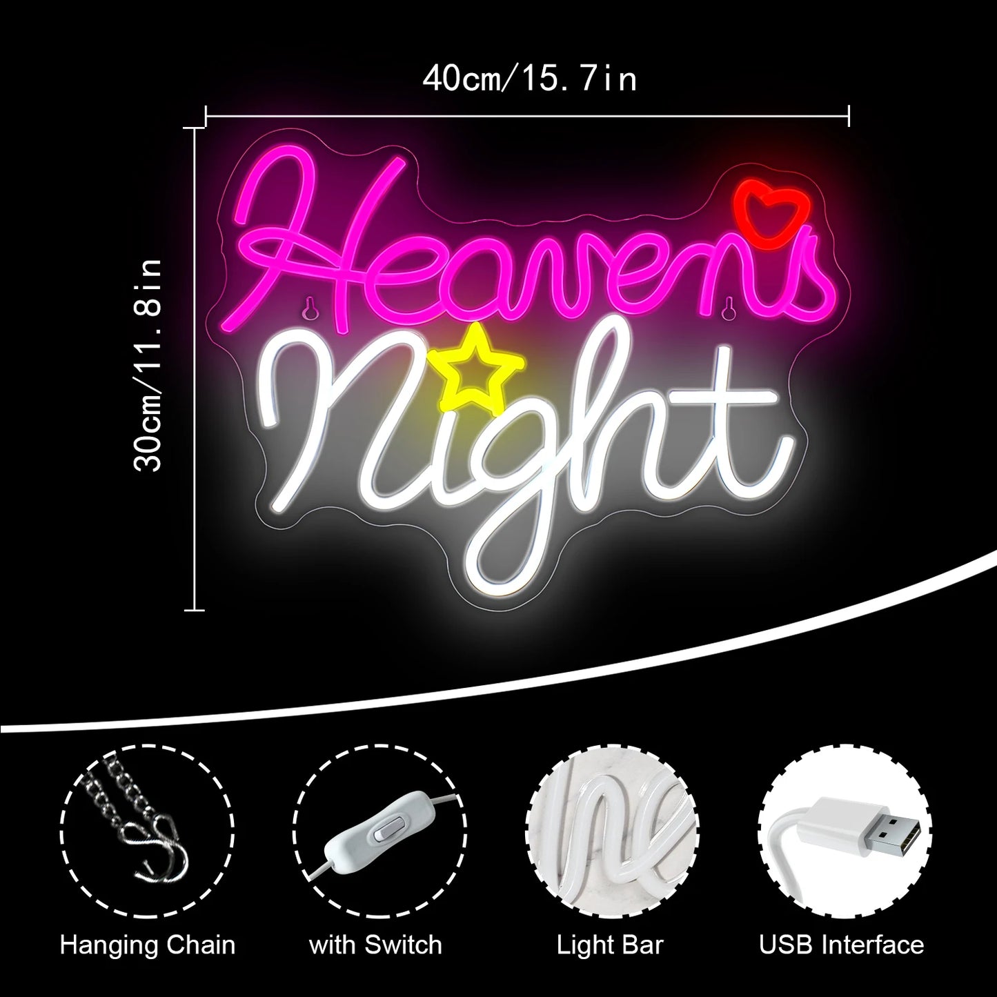 Heavens Night Neon Sign for Wall Decor USB Powered Bright Wall Decor Heavens Night Lamp for Party Home Bar Pub Game Room Neon